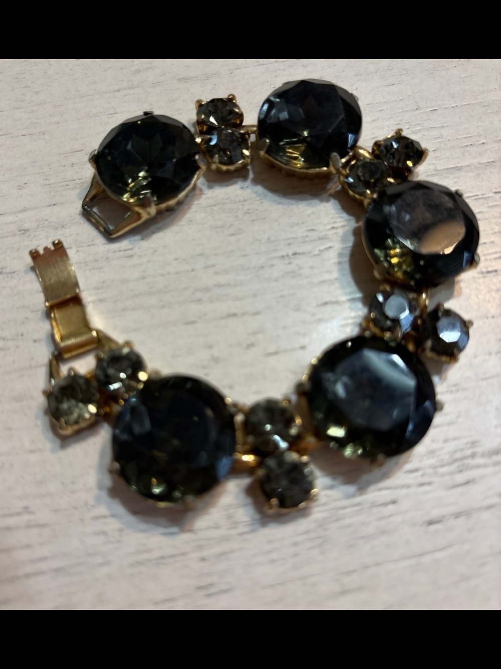 Vintage- Gold Bracelet with Dark Emerald Green Crystal Accents